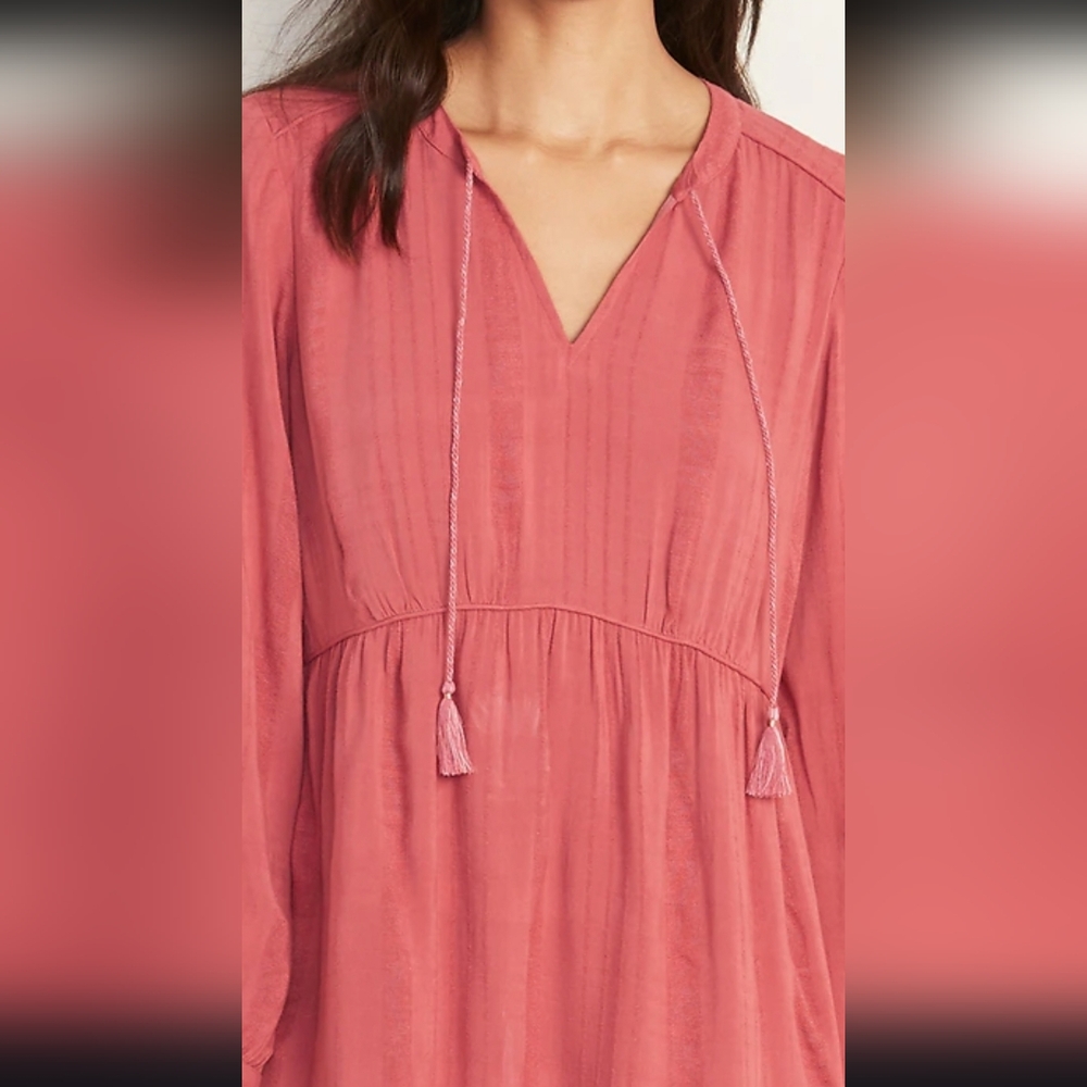 Boho Coral Long Sleeve Dress - Picture 2 of 7